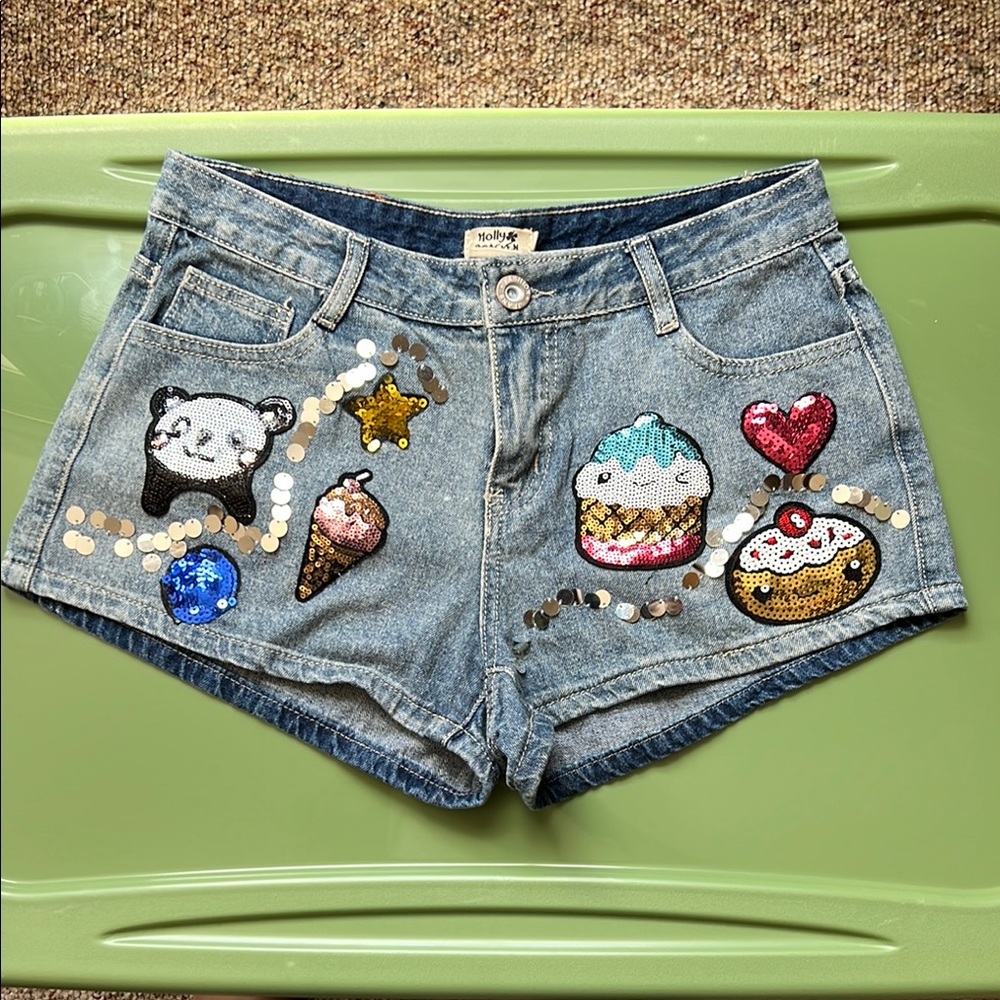 Molly Bracken Blue Jean Shorts with Playful Patches